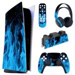 playvital Blue Flame Full Set Skin Decal for ps5 Console Digital Edition, Sticker Vinyl Decal Cover for ps5 Controller & Charging Station & Headset & Media Remote