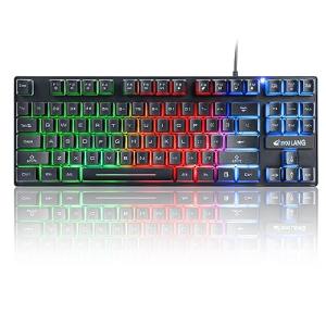 LexonElec K16 Wired 87keys Gaming Keyboard Mechanical Feeling Rainbow LED Backlit Waterproof Ergonomic 16keys Anti ghosting PC Gaming Keyboard for PC, Office, Play Games(K16-Black)