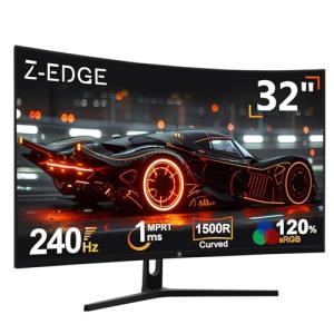 Z-Edge 32 Inch Curved Gaming Monitor 240Hz 1ms MPRT Full HD 16:9 Curved Screen Frameless LED Monitor, Ultra-Thin Bezel, FreeSync, DisplayPort & HDMI, Black