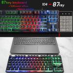 LexonElec K16 Wired 87keys Gaming Keyboard Mechanical Feeling Rainbow LED Backlit Waterproof Ergonomic 16keys Anti ghosting PC Gaming Keyboard for PC, Office, Play Games(K16-Black)