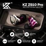 Linsoul KZ ZS10 Pro, 4BA+1DD 5 Driver in Ear Monitor, HiFi Wired Earbuds, Gaming Earbuds, Hybrid IEM Earphones with Stainless Steel Faceplate, Recessed 2 Pin Detachable Cable(Without Mic, Purple)