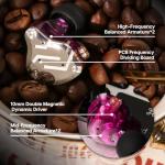 Linsoul KZ ZS10 Pro, 4BA+1DD 5 Driver in Ear Monitor, HiFi Wired Earbuds, Gaming Earbuds, Hybrid IEM Earphones with Stainless Steel Faceplate, Recessed 2 Pin Detachable Cable(Without Mic, Purple)