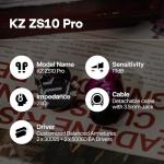 Linsoul KZ ZS10 Pro, 4BA+1DD 5 Driver in Ear Monitor, HiFi Wired Earbuds, Gaming Earbuds, Hybrid IEM Earphones with Stainless Steel Faceplate, Recessed 2 Pin Detachable Cable(Without Mic, Purple)