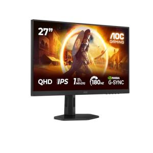 AOC Gaming Q27G4XD - 27 Inch Quad HD Monitor, 180 Hz, 1 ms, FreeSync. Prem., G-Sync comp., HDR400 (2560x1440, 2X HDMI 2.0, 1x DisplyPort 1.4), Black