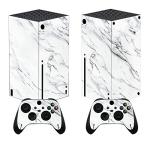 playvital Modern White Marble Custom Vinyl Skins for Xbox Series X, Wrap Decal Cover Stickers for Xbox Series X Console Controller