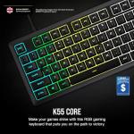 Corsair K55 CORE RGB Membrane Wired Gaming Keyboard – Quiet, Responsive Switches – Spill Resistance – Ten-Zone RGB – Media Keys – iCUE Compatible – QWERTY UK – PC, Mac – Black