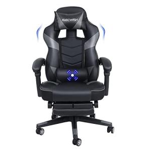 PULUOMIS Video Gaming Chair Massage for Adults with Footrest Computer Desk Chair PU Leather 150° Reclining High Back Support Office chair for Home with Headrest Lumbar (Grey)