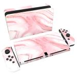 playvital Full Set Protective Stickers for Nintendo Switch OLED Model, Customized Vinyl Decal Skins for Switch OLED Console & Joycon & Dock & Grip - Pink Gold Marble