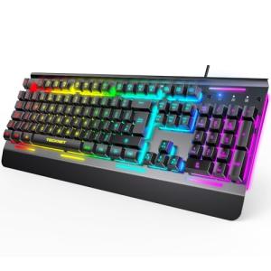 TECKNET RGB Gaming Keyboard UK Layout, USB Wired Computer Keyboard with 15-Zone RGB Illumination, All-Metal Panel, 25 Anti-ghosting Keys, 105 Keys, IP32 Water & Dust Resistant, 90% Quiet Keyboards