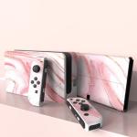 playvital Full Set Protective Stickers for Nintendo Switch OLED Model, Customized Vinyl Decal Skins for Switch OLED Console & Joycon & Dock & Grip - Pink Gold Marble