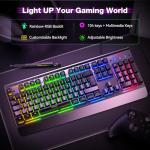 TECKNET RGB Gaming Keyboard UK Layout, USB Wired Computer Keyboard with 15-Zone RGB Illumination, All-Metal Panel, 25 Anti-ghosting Keys, 105 Keys, IP32 Water & Dust Resistant, 90% Quiet Keyboards