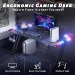 DLONGONE 160 x 60 cm RGB Gaming Desk, Gaming Table for Laptop, Home Office Desk with Carbon Fiber Coated, Gaming PC Table with Headphone Hook and Cup Holder, Easy to Assemble, Black