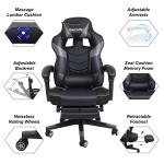 PULUOMIS Video Gaming Chair Massage for Adults with Footrest Computer Desk Chair PU Leather 150° Reclining High Back Support Office chair for Home with Headrest Lumbar (Grey)