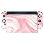 playvital Full Set Protective Stickers for Nintendo Switch OLED Model, Customized Vinyl Decal Skins for Switch OLED Console & Joycon & Dock & Grip - Pink Gold Marble