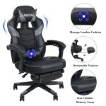 PULUOMIS Video Gaming Chair Massage for Adults with Footrest Computer Desk Chair PU Leather 150° Reclining High Back Support Office chair for Home with Headrest Lumbar (Grey)