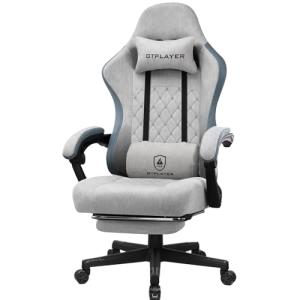 GTPLAYER Fabric Gaming Chair with Footrest, Ergonomic Computer Desk Chair with Pocket Spring Cushion Home Office High Back Support Lumbar Support Heavy Duty Wide