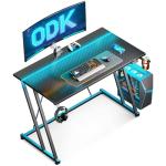 ODK Gaming Desk with LED Lights, Gaming Table with Cup Holder and Headphone Hook, Double Z Frame Design Computer Desk, Carbon Fiber Black 100 cm
