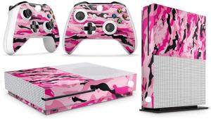 GNG Pink Camo Console Skin Decal Sticker + 2 Controller Skins Compatible for XBOX One S