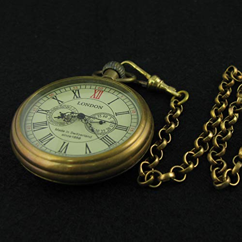 VIGOROSO Men's Vintage Copper Hand-Wind Pocket Watch