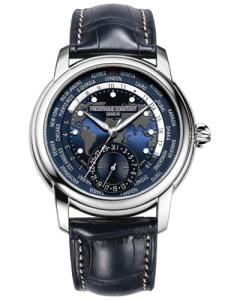 Frederique Constant Men's FC718NWM4H6 Worldtimer Automatic Watch With Blue Leather Band