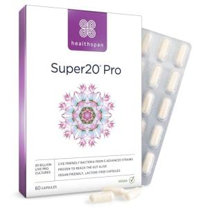 Healthspan Super20 Probiotics Supports a Healthy Gut (120 Capsules) | Probiotic with 20 Billion Live Friendly Bacteria | from Five of The Best strains | Promotes Friendly Bacteria in Your Gut | Vegan