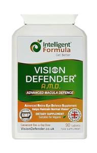 Vision Defender AMD Eye Health Supplement: Exact AREDS2 6-Nutrient Complex with Lutein & Zeaxanthin, Vitamins C & E, Zinc & Copper. 1-a-Day Vegan Eye Tablets for Vision Support, 90 Tablets. Made in UK