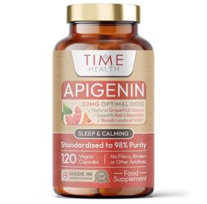 Apigenin - 50mg x 120 Capsules - 98%+ Purity - Optimal Dose for Sleep & Relaxation Support - NAD+ Booster - Grapefruit Source - UK Made - GMP Standards - Zero Additives (120 Count (Pack of 1))