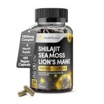 Shilajit Seamoss and Lions Mane Capsules, 11500mg 3-in-1 Brain & Focus Supplement with Ashwagandha & Black Pepper, High Strength Lions Mane Shilajit Blend for Energy & Immunity,120 Vegan Capsules