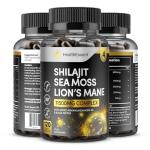Shilajit Seamoss and Lions Mane Capsules, 11500mg 3-in-1 Brain & Focus Supplement with Ashwagandha & Black Pepper, High Strength Lions Mane Shilajit Blend for Energy & Immunity,120 Vegan Capsules