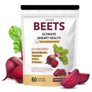 Govixed Beets Ultimate Heart Health Chews for Blood Pressure Support, with Beetroot Powder, CoQ10, B Vitamins & Grapeseed, Pomegranate Berry, 60 Soft Chews