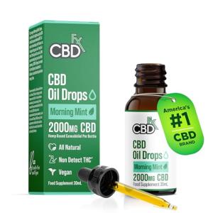 CBDfx 2000mg CBD Oil, High Strength CBD Oil for Stress, Anxiety & Sleep Support, Morning Mint Flavoured CBD Drops, Blended with MCT Oil, No THC, 30ml