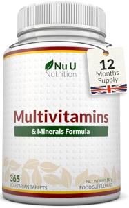 Nu U Nutrition - A-Z Multivitamin Tablets for Men & Women - 365 Tablets - 12 Month Supply - 25 High Strength Essential Multivitamins & Minerals Including Iron, Zinc, Vitamin B12 & D3 - Made in The UK