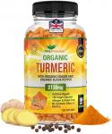 Turmeric and Black Pepper Capsules for Anti-Inflammatory and Joint Pain Relief - 180 Organic Capsules - High Strength Turmeric Curcumin Supplement with Added Black Pepper and Ginger - Made in UK