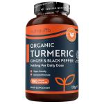 Nutravita Organic Turmeric 1440mg (High Strength) with Black Pepper & Ginger - 180 Vegan Turmeric Capsules (3 Month Supply) – Organic Termeric with Active Ingredient Curcumin - Made in The UK