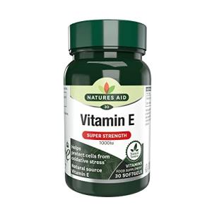 Natures Aid Vitamin E 1000iu - High Strength Natural Antioxidant - Supports Skin, Heart, Eyes, Immune Health & Cell Protection - Non-GMO, Gluten-Free - 30 Softgel Capsules
