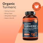 Nutravita Organic Turmeric 1440mg (High Strength) with Black Pepper & Ginger - 180 Vegan Turmeric Capsules (3 Month Supply) – Organic Termeric with Active Ingredient Curcumin - Made in The UK