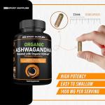Organic Ashwagandha Capsules 1200mg - Boosted with 1000mg of Organic KSM-66 with 5% Withanolides (from 100mg Extract Ratio 10:1) - Added Turmeric 100mg and Black Pepper - UK Manufactured