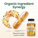 Turmeric and Black Pepper Capsules for Anti-Inflammatory and Joint Pain Relief - 180 Organic Capsules - High Strength Turmeric Curcumin Supplement with Added Black Pepper and Ginger - Made in UK