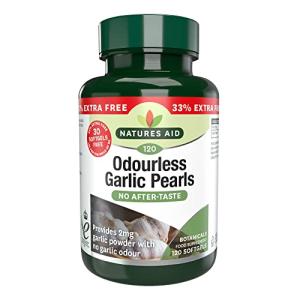 Natures Aid Odourless Garlic Pearls - Supports Heart Health and Circulation - Antioxidant - Non-GMO, Gluten-Free - One-a-Day Easy to Swallow, Tasteless Supplement - 120 Softgel Capsules