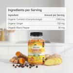 Turmeric and Black Pepper Capsules for Anti-Inflammatory and Joint Pain Relief - 180 Organic Capsules - High Strength Turmeric Curcumin Supplement with Added Black Pepper and Ginger - Made in UK