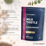 Milk Thistle Tablets | High Strength 240 Vegan Tablets | 8-Month Supply | Silybum Marianum Extract | Recyclable & Resealable Pouch | by Horbaach