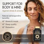 Organic Ashwagandha High Strength - 1000mg Ashwaganda 120 Capsules - Natural Support for Calm & Balance - Pure Root Powder with Black Pepper - Enhanced Absorption - Soil Association Organic Certified