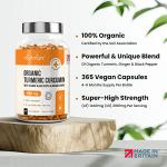 Turmeric and Black Pepper Capsules | 2160mg Dose | 365 Tablets | 4 Month Supply | 3 A Day | Herbal Supplements | High Strength Curcumin | VitaBright Organic Tumeric Supplement