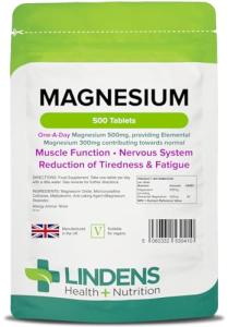 Lindens - Magnesium 500mg - 500 Tablets - UK Made, Reduces Tiredness & Fatigue, Supports Muscle & Nervous System Function - Bones & Teeth Health - Vegan, GMP & Letterbox Friendly