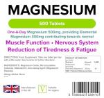 Lindens - Magnesium 500mg - 500 Tablets - UK Made, Reduces Tiredness & Fatigue, Supports Muscle & Nervous System Function - Bones & Teeth Health - Vegan, GMP & Letterbox Friendly