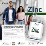 Zinc Tablets 40mg - 365 Vegan Tablets - 1 Year Supply - 1 a Day - Easy to Swallow Zink Gluconate - Supplement for Men & Women - Made in The UK - Nu U Nutrition
