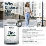 Zinc Tablets 40mg - 365 Vegan Tablets - 1 Year Supply - 1 a Day - Easy to Swallow Zink Gluconate - Supplement for Men & Women - Made in The UK - Nu U Nutrition