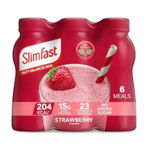 SlimFast Ready To Drink Shake, Tasty, Balanced Shake with Vitamins and Minerals, No Sugar, Strawberry Flavour, 6 x 325 ml Multipack