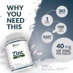 Zinc Tablets 40mg - 365 Vegan Tablets - 1 Year Supply - 1 a Day - Easy to Swallow Zink Gluconate - Supplement for Men & Women - Made in The UK - Nu U Nutrition