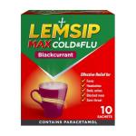 Lemsip Max Cold And Flu Sachets, Blackcurrant, 10 Total, Paracetamol, Cold And Flu, Headache, Blocked Nose Relief, Sore Throat, Reduces Fever, Pain Relief, Full Relief, Cold And Flu, Medication